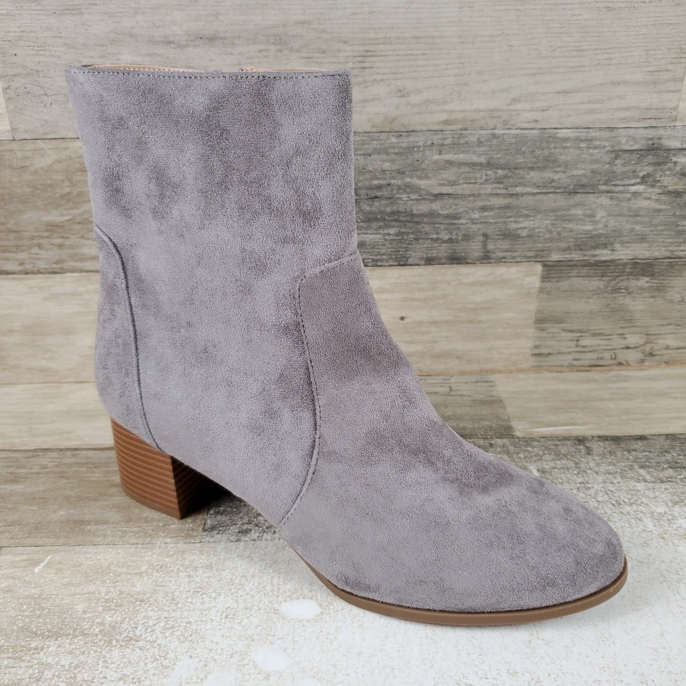 Journee Collection Hayven Womens Booties Boots Sz 9.5 Gray Faux-Suede Block Heel